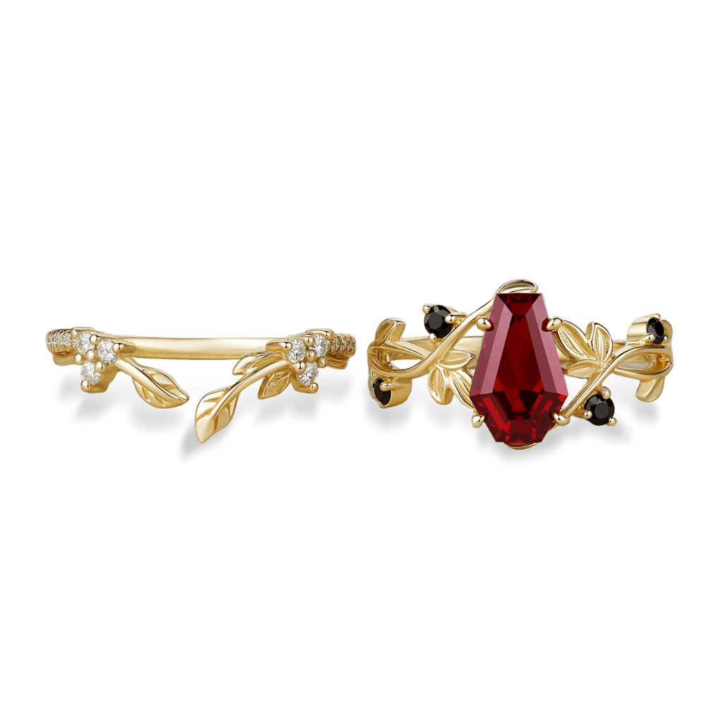 Gnoce Nature-Inspired Leaf & Vines Coffin-Cut Engagement Ring Set_4