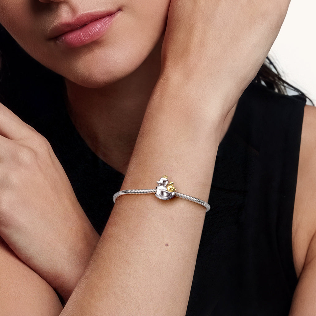 Gnoce Little Yellow Duck Mother-Child Charm Platinum-plated Silver Blend_2