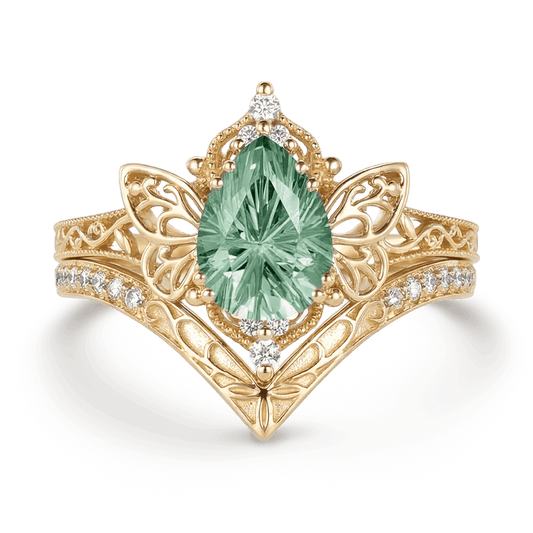 Gnoce Fairy Butterfly Vintage Engagement Ring Set_1