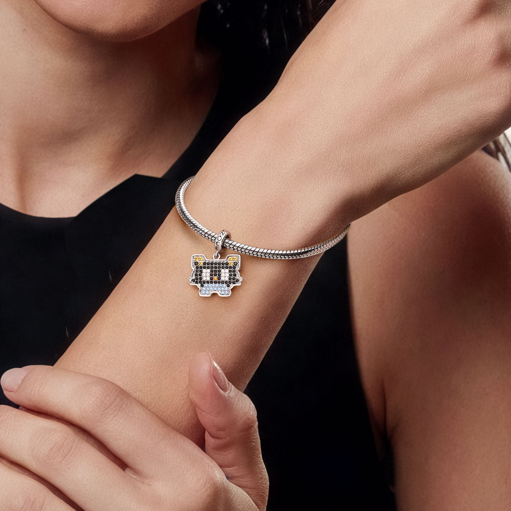 Gonce Pixel-Style Kitten Charm Platinum-plated Silver Blend_2
