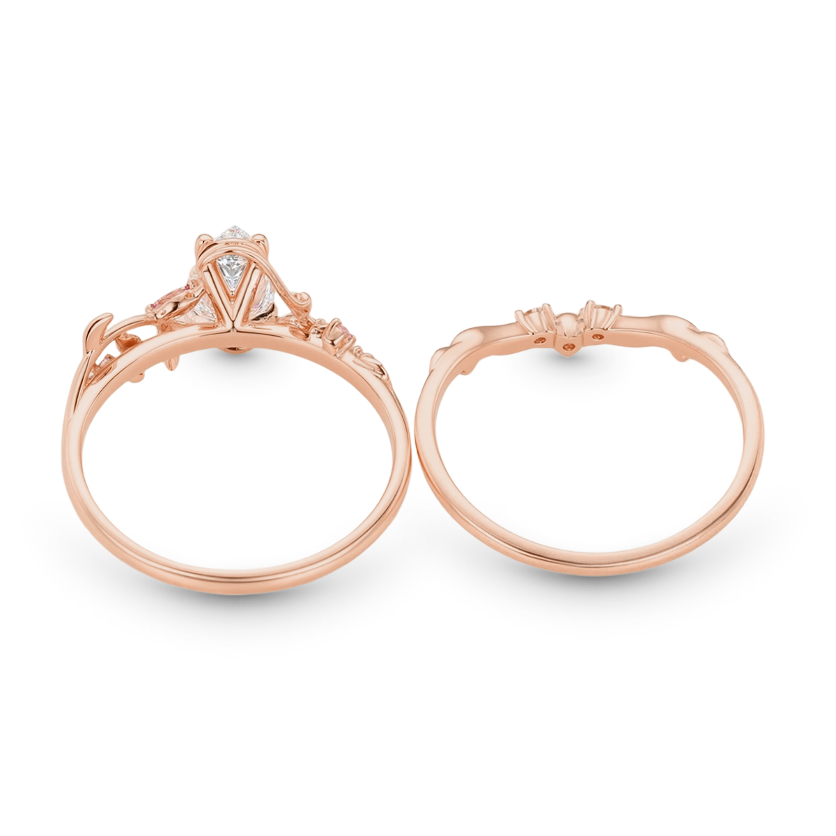 Gnoce Nature-Inspired Leaf Pear-Cut Engagement Ring Set_5