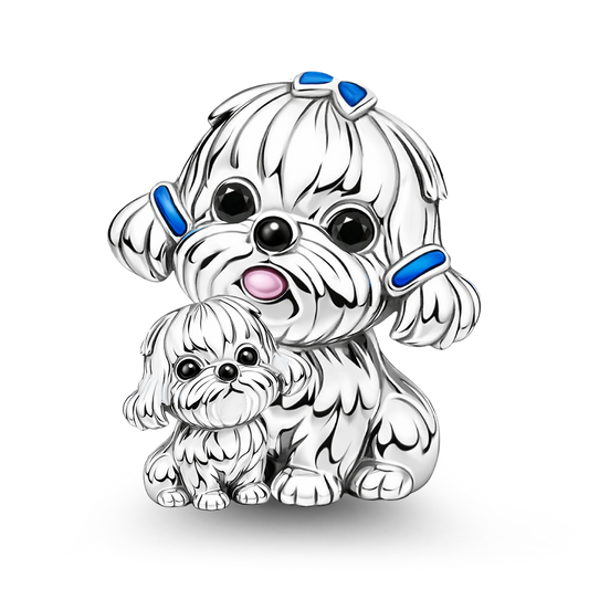 Gnoce Maltese Dog Embraces Baby Charm Platinum-plated Silver Blend_1