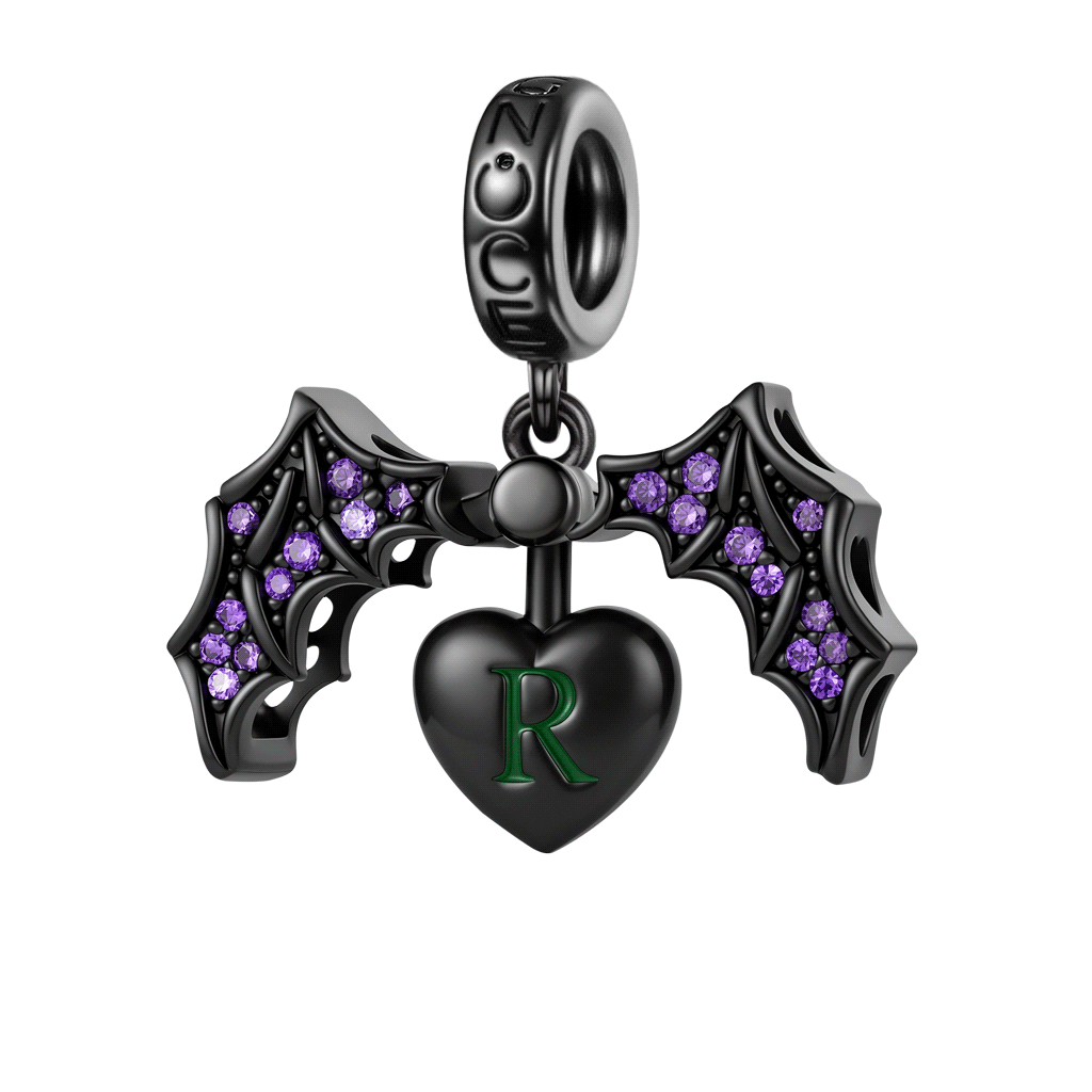 Gnoce Dark Sstyle Openable Bat & Heart Engravable Charm_1