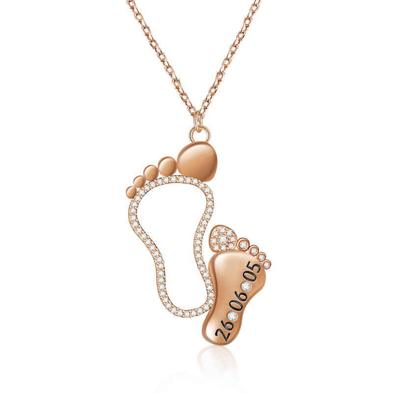Custom Date Mother Baby Feet Necklace Sterling silver inlaid with Birthstones Mother's Day Gift_2
