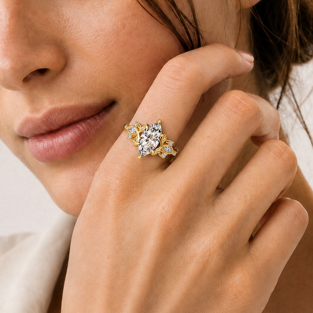 Gnoce Vintage Floral Marquise Cut Engagement Ring_2