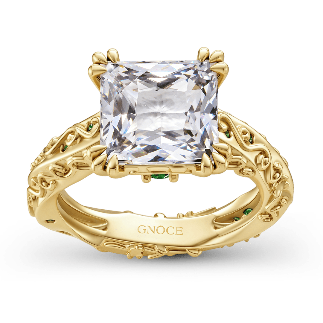 Gnoce Radiant Cut Moissanite Emerald Floral Filigree Vintage Engagement Ring_5