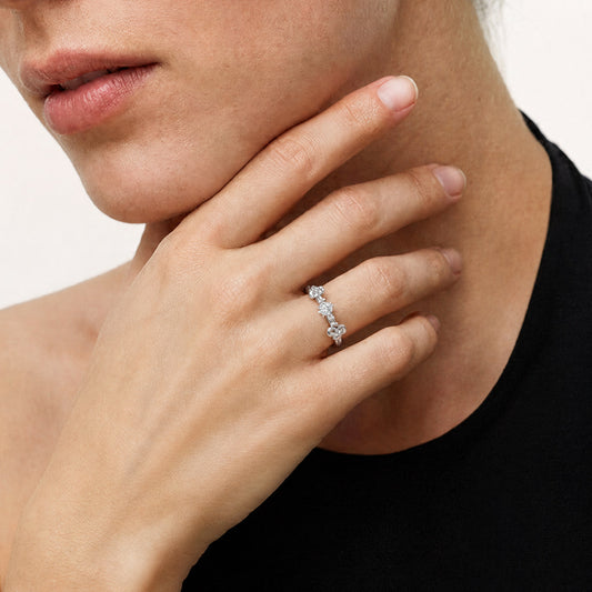 Gnoce Flower Ring Nature Inspired Vine Band Platinum-plated Silver Blend_2