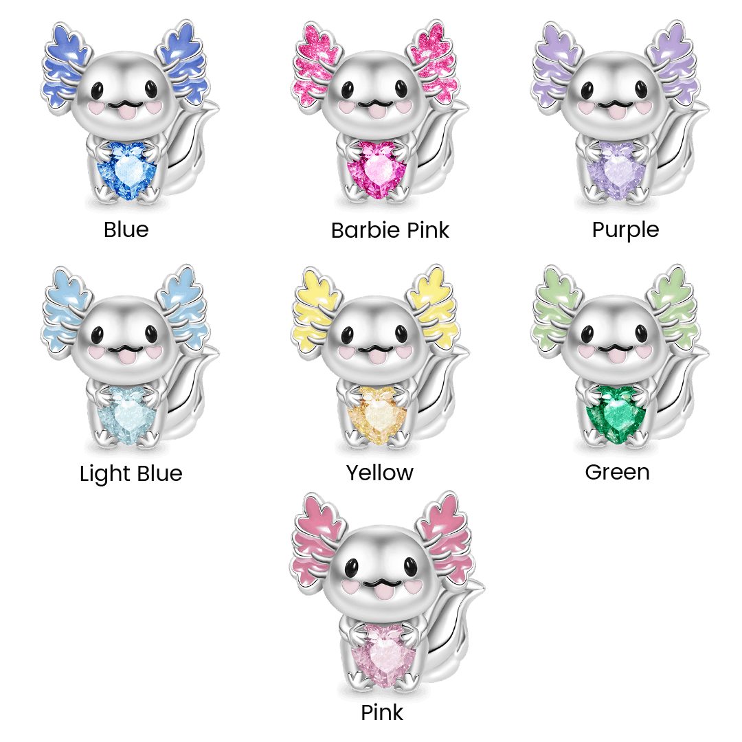 Mexican Axolotl Embraces Heart Gemstone Charm Bead Sterling Silver_2