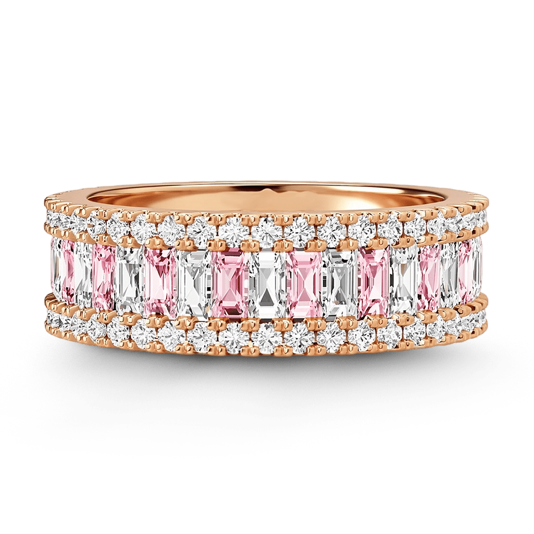 Gnoce Three-Row Eternity Emerald-Cut Pink Ring_1