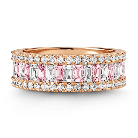 Gnoce Three-Row Eternity Emerald-Cut Pink Ring_1