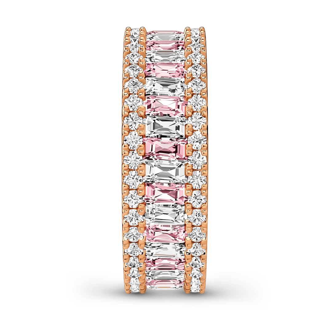 Gnoce Three-Row Eternity Emerald-Cut Pink Ring_5