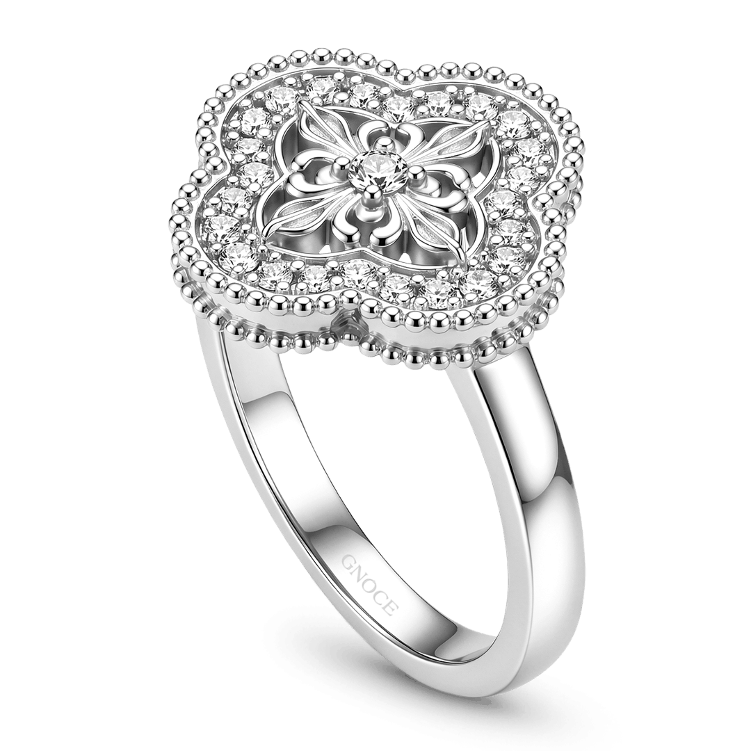Gnoce Oval Filigree Clover Ring Platinum-plated Silver Blend_4
