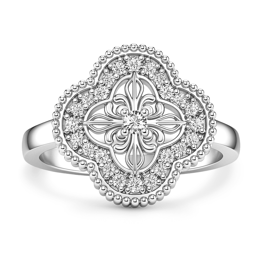 Gnoce Oval Filigree Clover Ring Platinum-plated Silver Blend_5