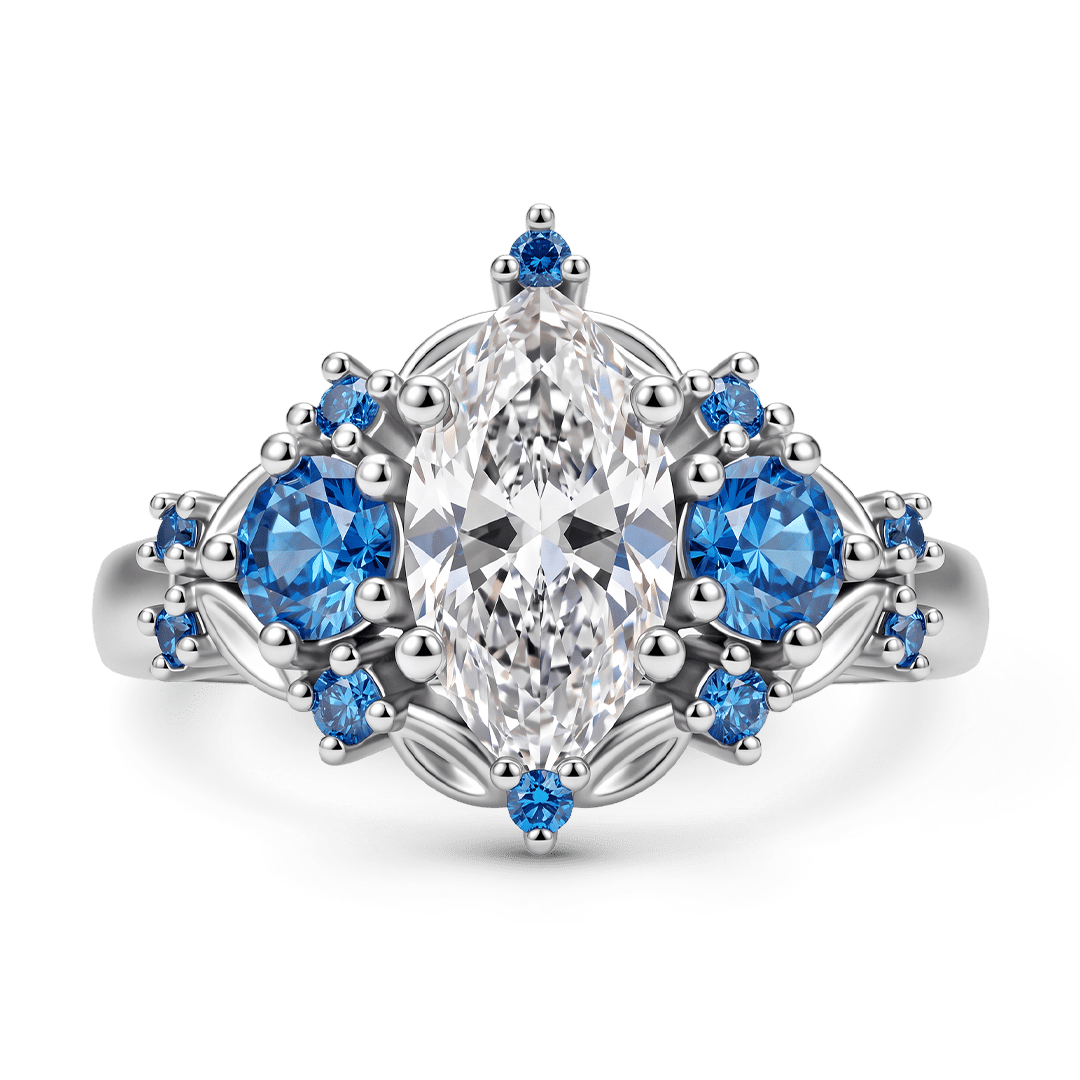 Gnoce Marquise-Cut Moissanite Blue Gemstone Ring Platinum-plated Silver Blend_1