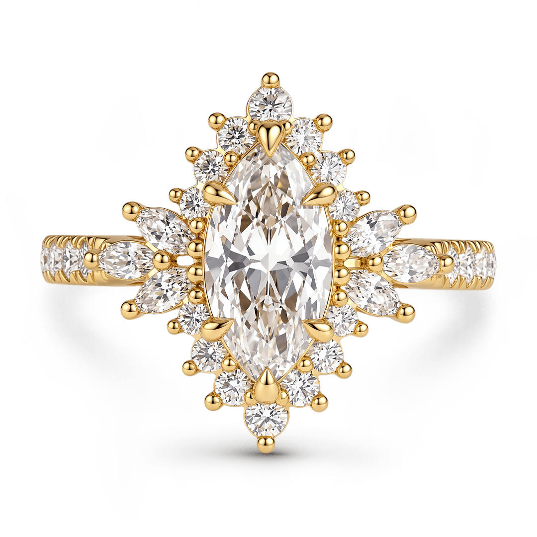 Gnoce Marquise Cut Moissanite Halo Cluster Engagement Ring_1