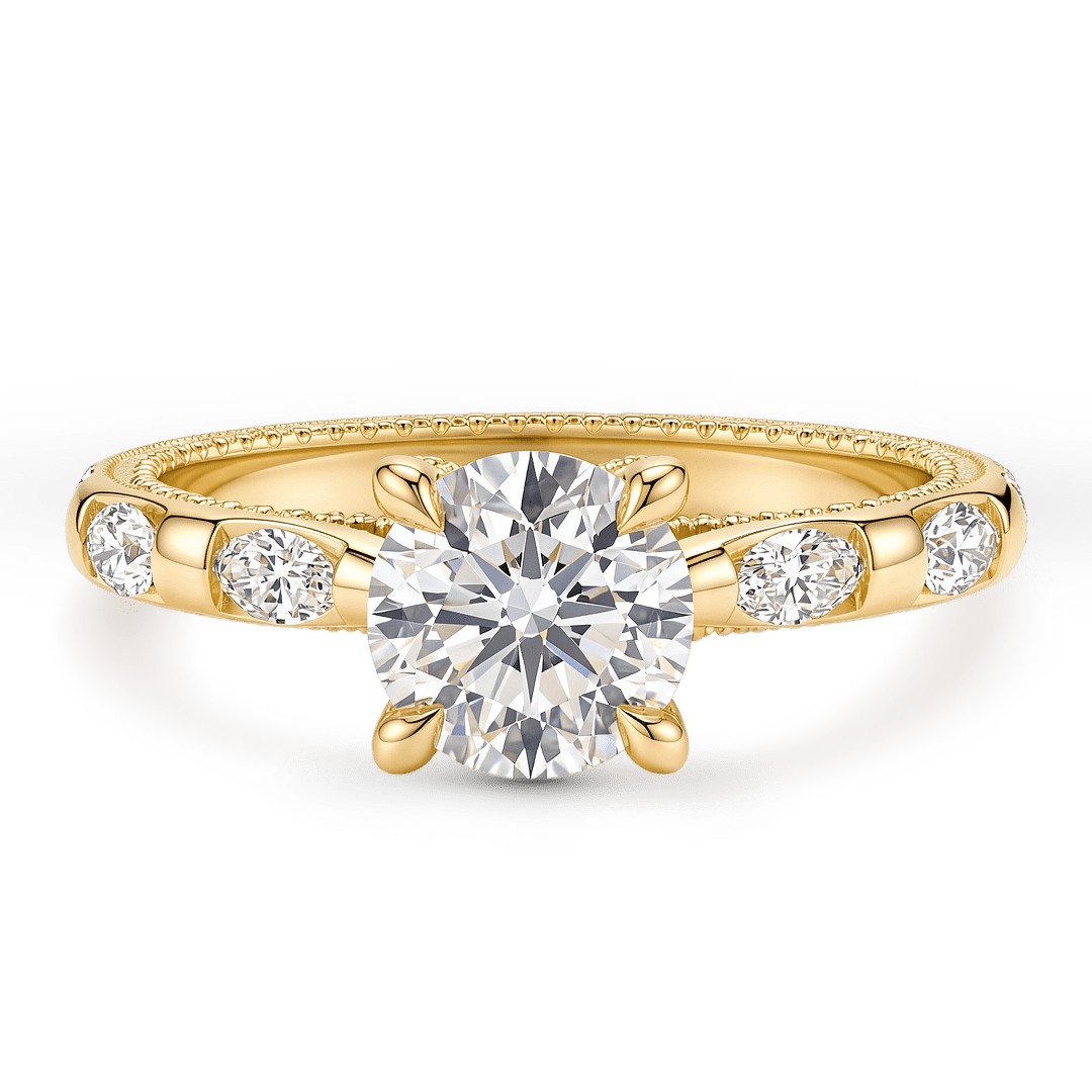 Gnoce Brilliant Cut Round Moissanite Milgrain Ring_1