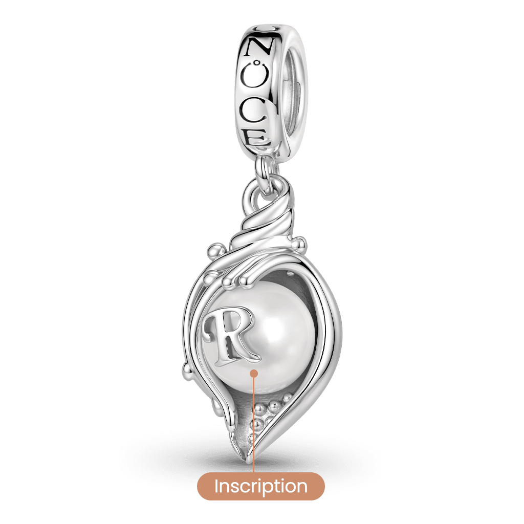 Gnoce Initial Letter Conch Pearl Dangle Charm Platinum-plated Silver Blend_2