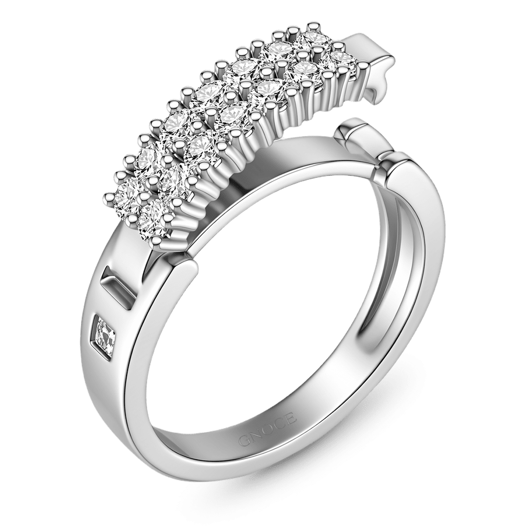 Gnoce Two Row Diamond Inscription Ring Platinum-plated Silver Blend_6