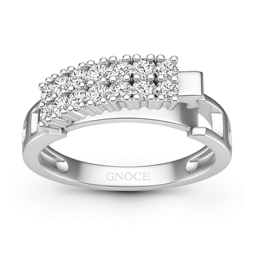 Gnoce Two Row Diamond Inscription Ring Platinum-plated Silver Blend_7