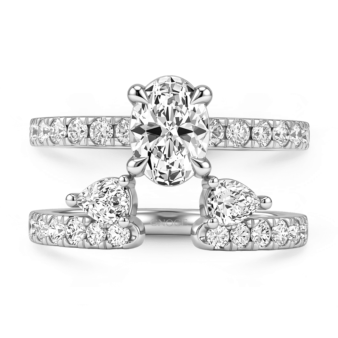 Gnoce Oval Cut Moissanite Engagement Ring Set  Platinum-plated Silver Blend_1