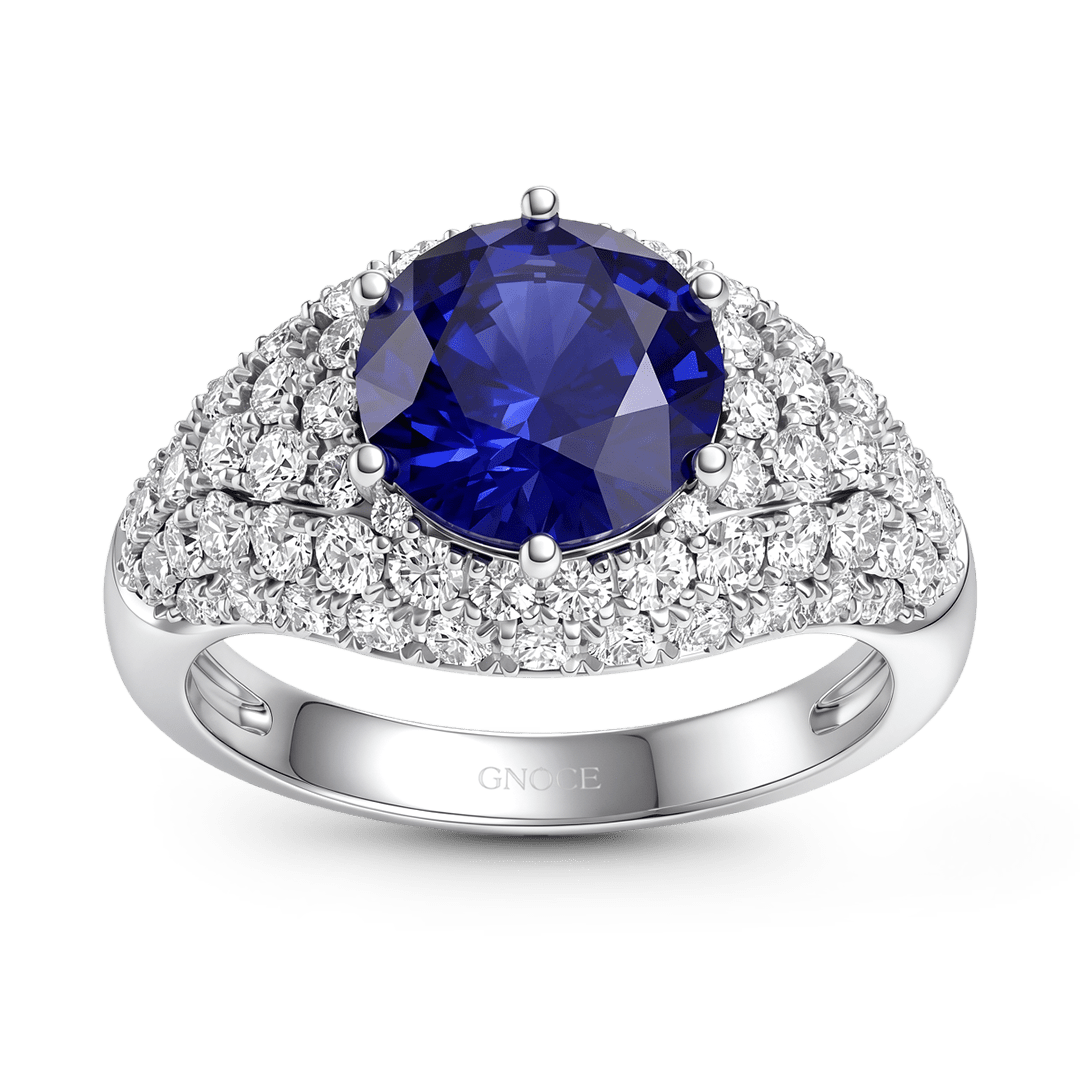 Gnoce Round Blue Sapphire Halo Ring Platinum-plated Silver Blend_5