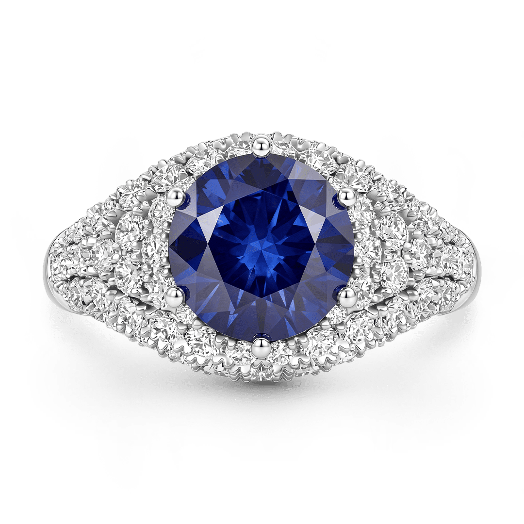Gnoce Round Blue Sapphire Halo Ring Platinum-plated Silver Blend_1