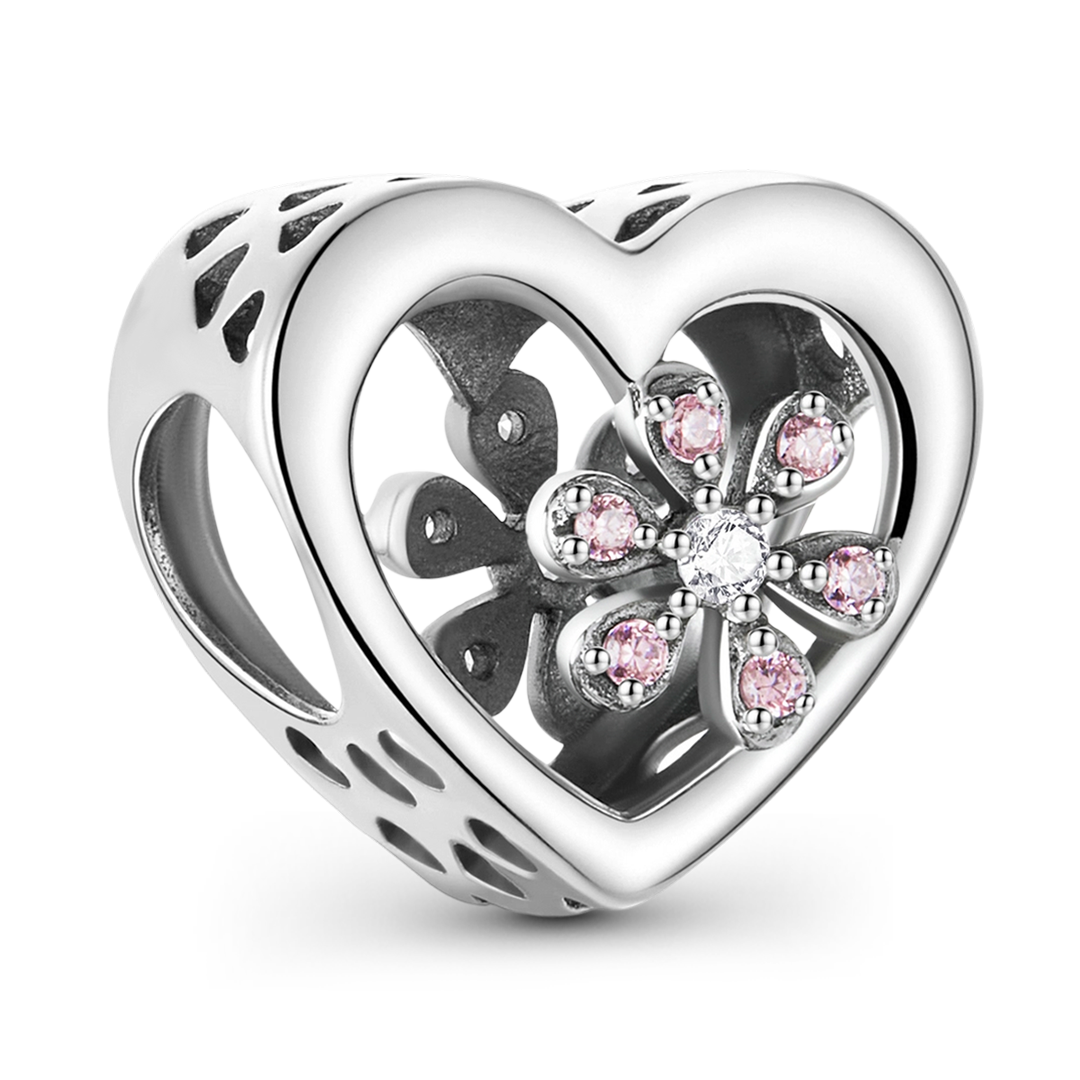 Gnoce Japanese Style Heart-shaped Cherry Blossom Beads 925 Sterling Silver_5