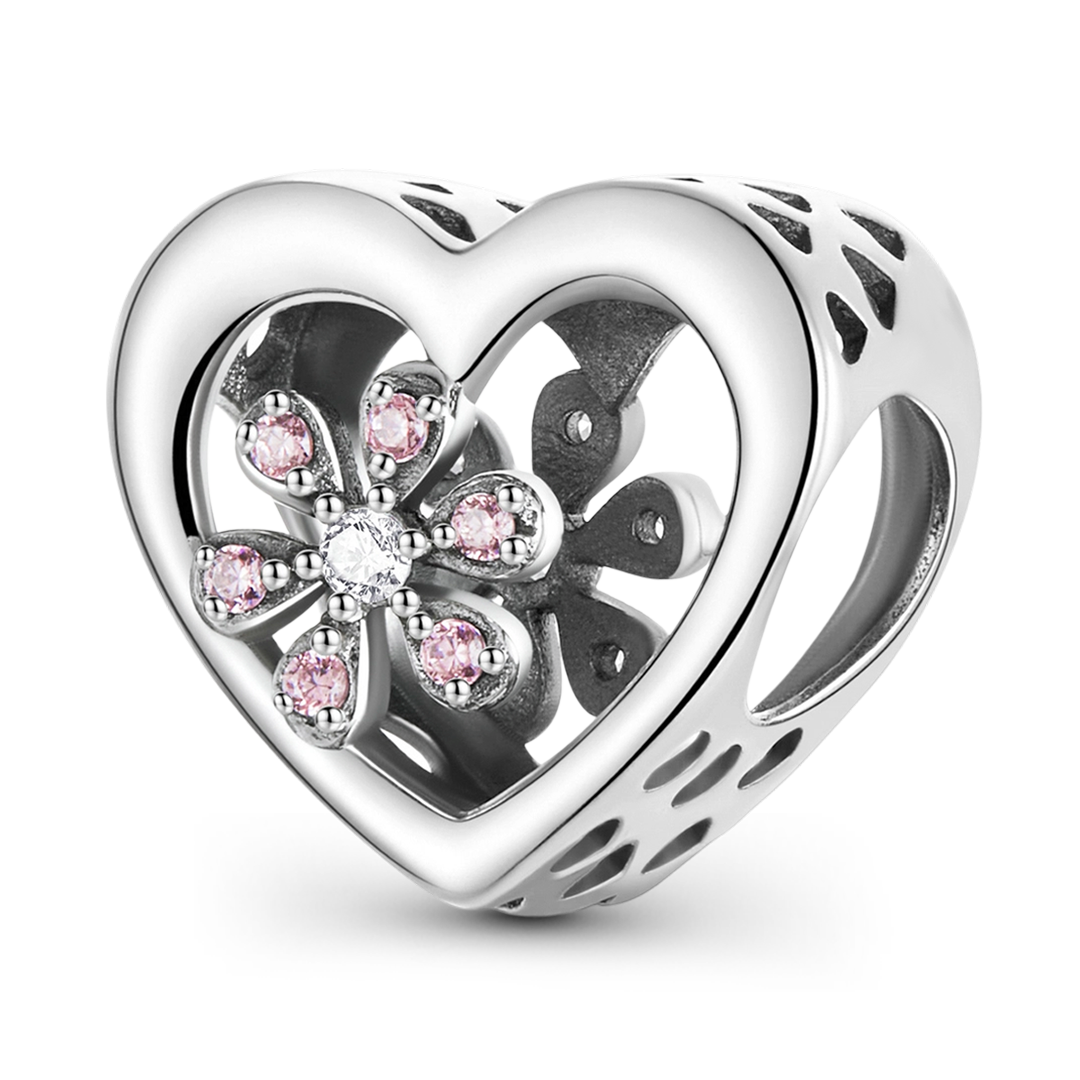 Gnoce Japanese Style Heart-shaped Cherry Blossom Beads 925 Sterling Silver_1