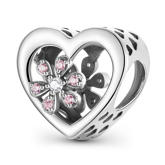 Gnoce Japanese Style Heart-shaped Cherry Blossom Beads 925 Sterling Silver_1
