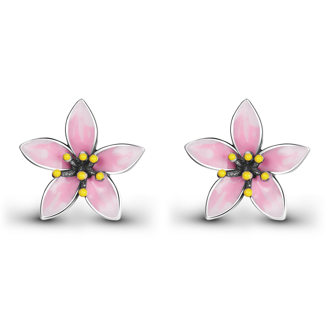 Gnoce Japanese Style Pink Cherry Blossom Earrings 925 Sterling Silver_1