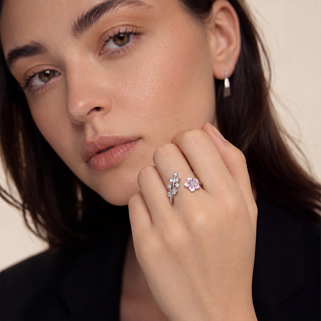 Gnoce Japanese Style Cherry Blossom Open Ring 925 Sterling Silver_4