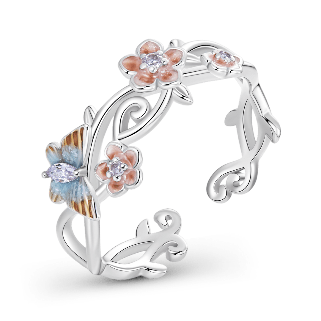 Gnoce Japanese-style Romantic Cherry Blossom Butterfly Ring 925 Sterling Silver_1