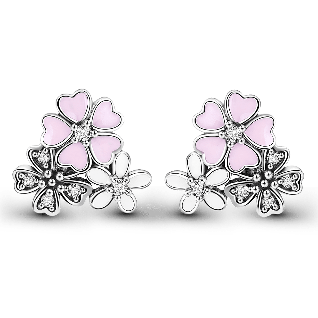 Gnoce Japanese Style Daisy And Cherry Blossom Patchwork Earrings 925 Sterling Silver_1