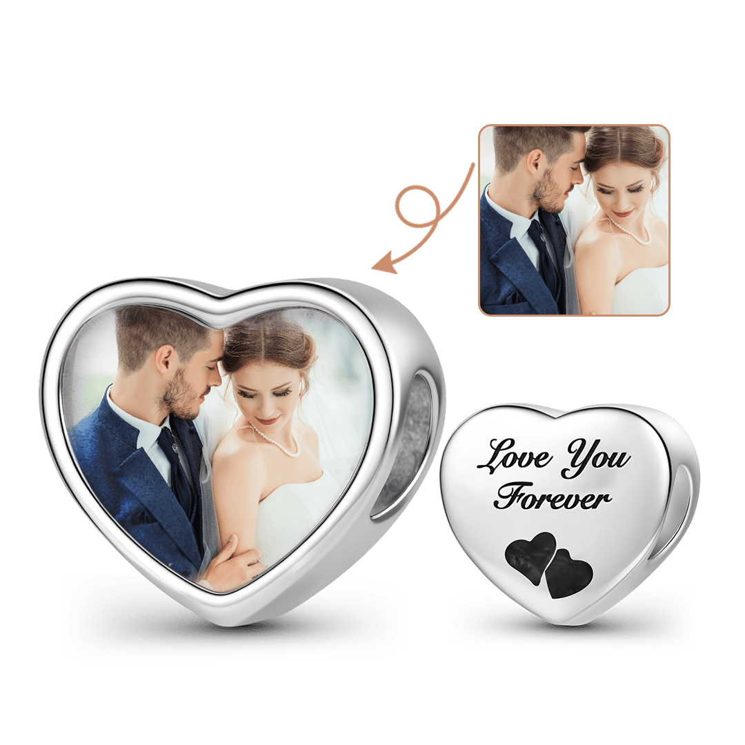 Gnoce Engravable Heart Personalized Photo Charm Platinum-plated Silver Blend_1