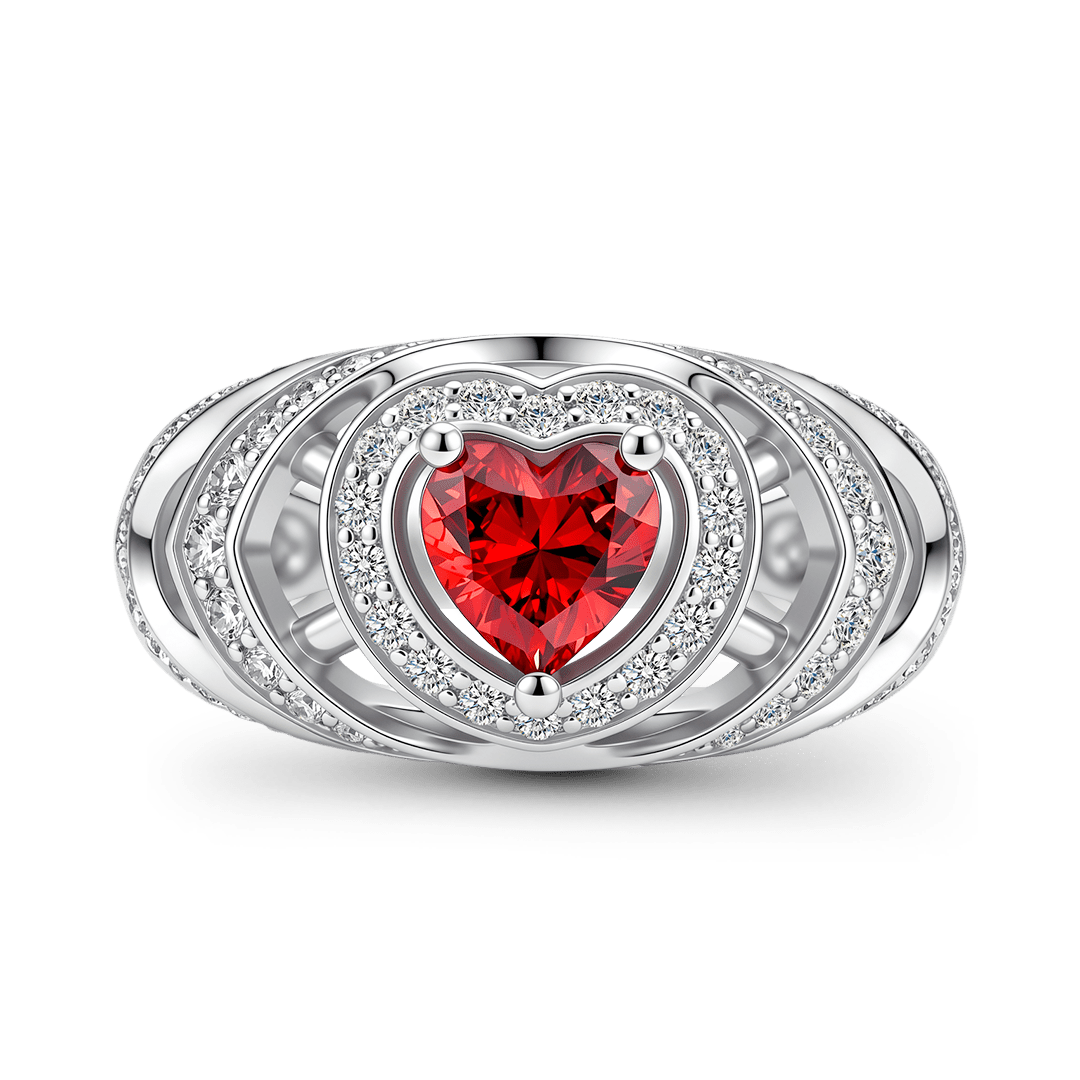 Gnoce Heart Red Gemstone Halo Wavy Ring Platinum-plated Silver Blend_1