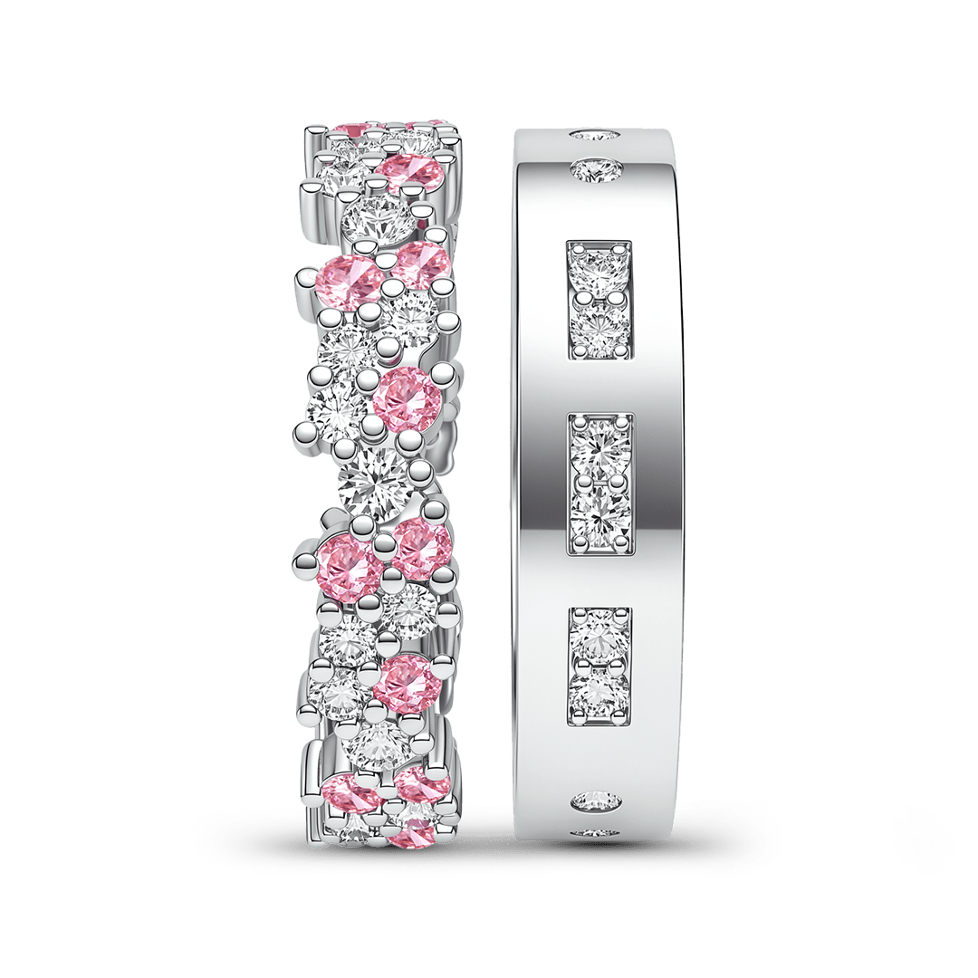 Gnoce Round Cut Baguette Stacking Band Ring Platinum-plated Silver Blend_5