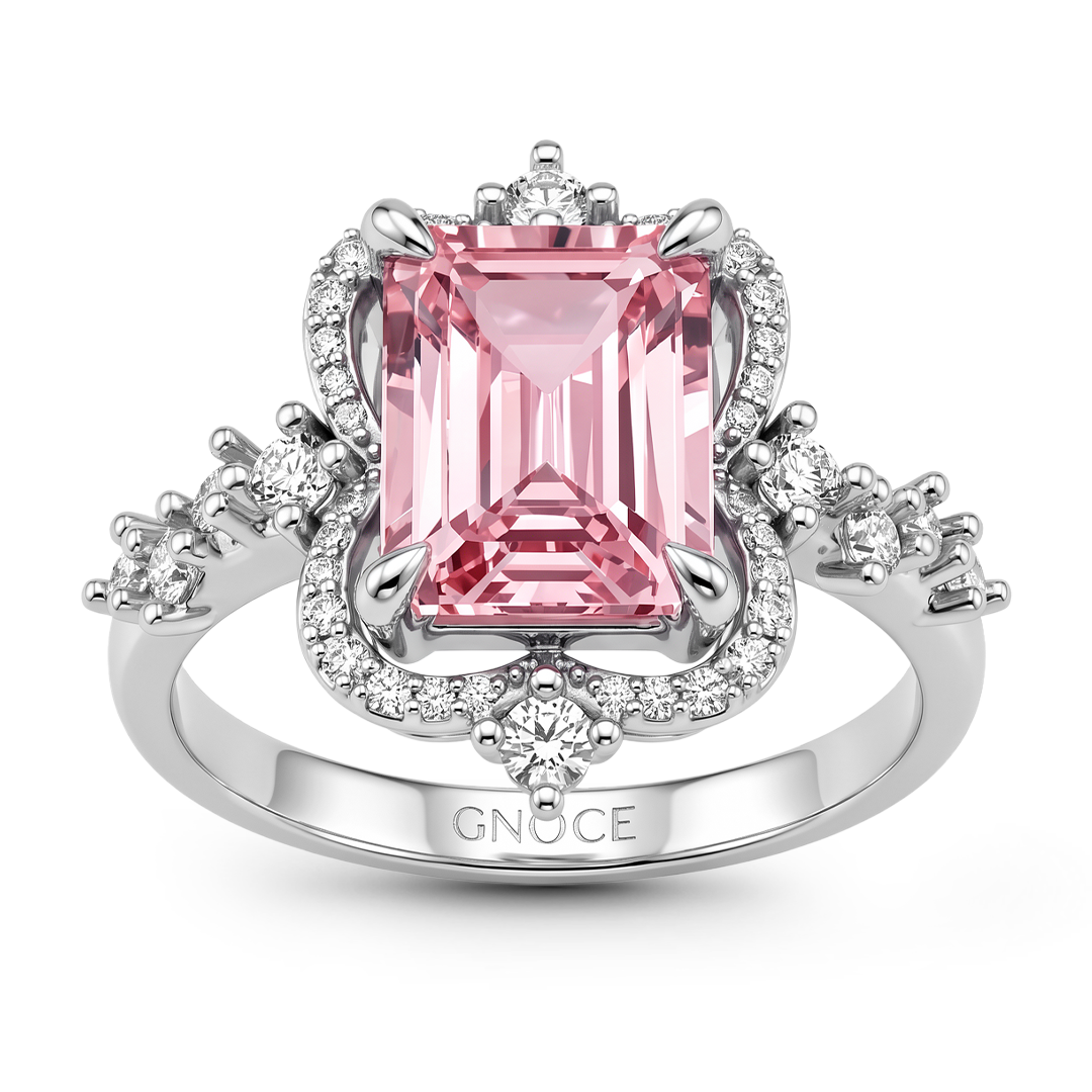 Gnoce Rectangle Cut Pink Gemstone Ring Platinum-plated Silver Blend_5
