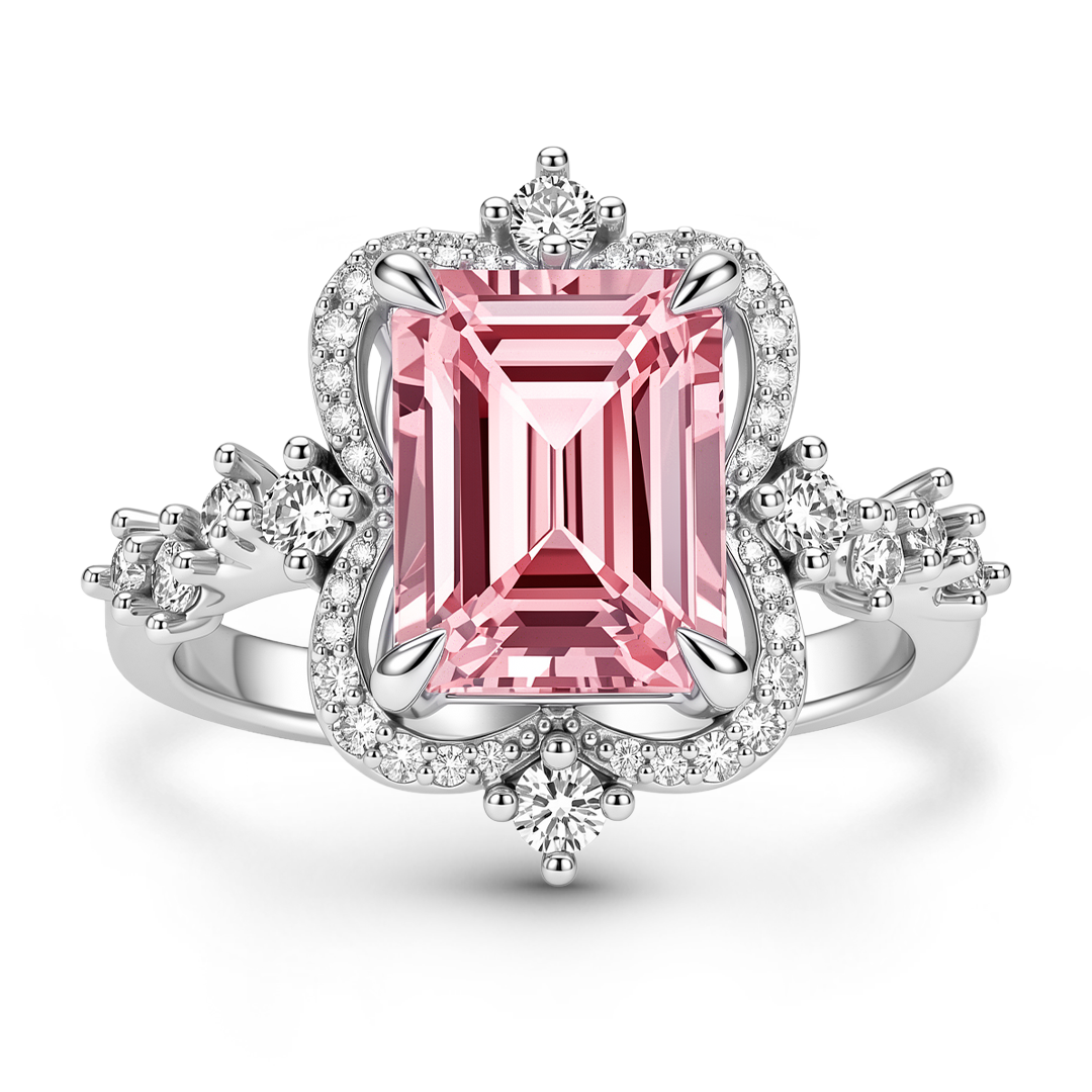 Gnoce Rectangle Cut Pink Gemstone Ring Platinum-plated Silver Blend_1