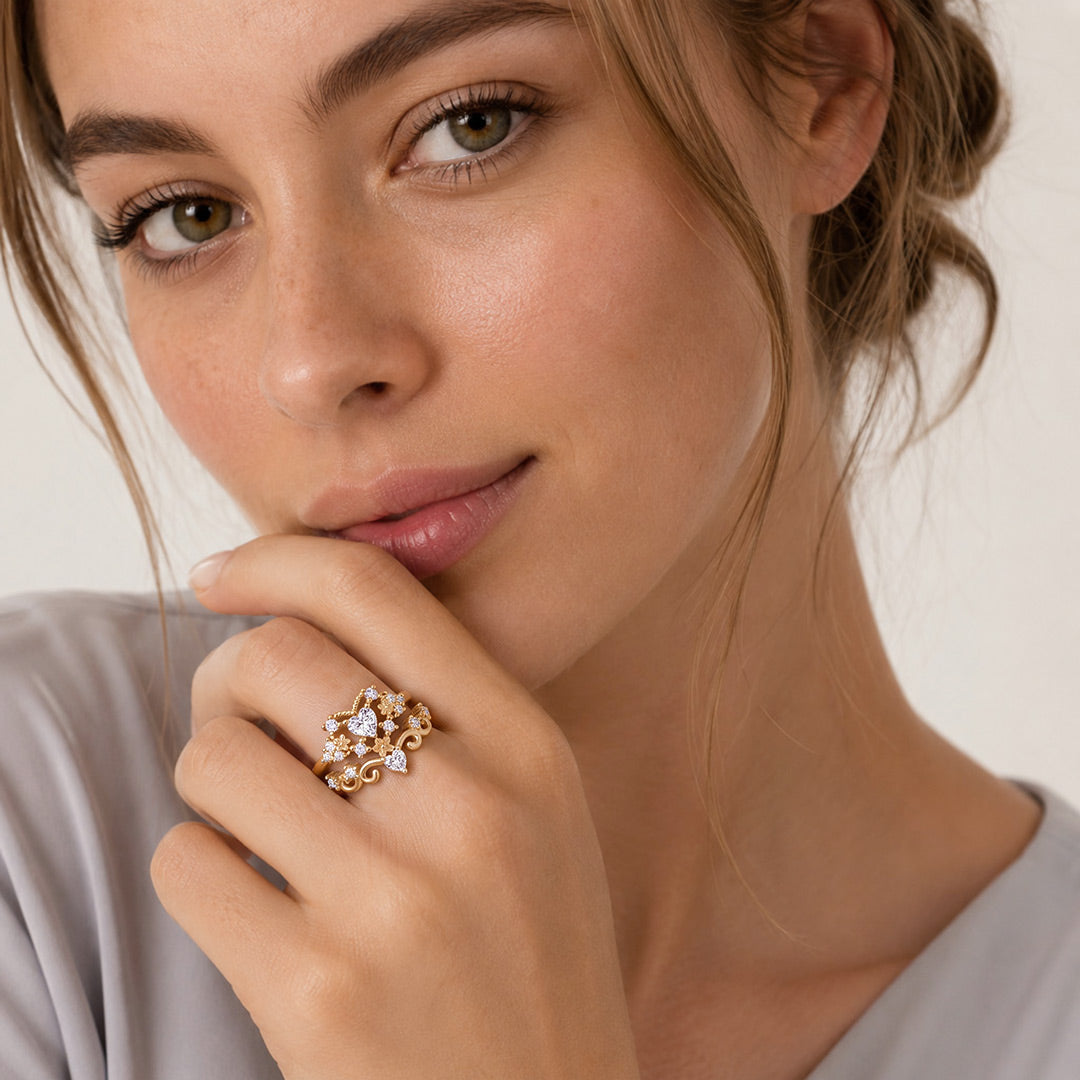 Gnoce Heart Shaped Filigree Bezel Vintage Ring Set_3