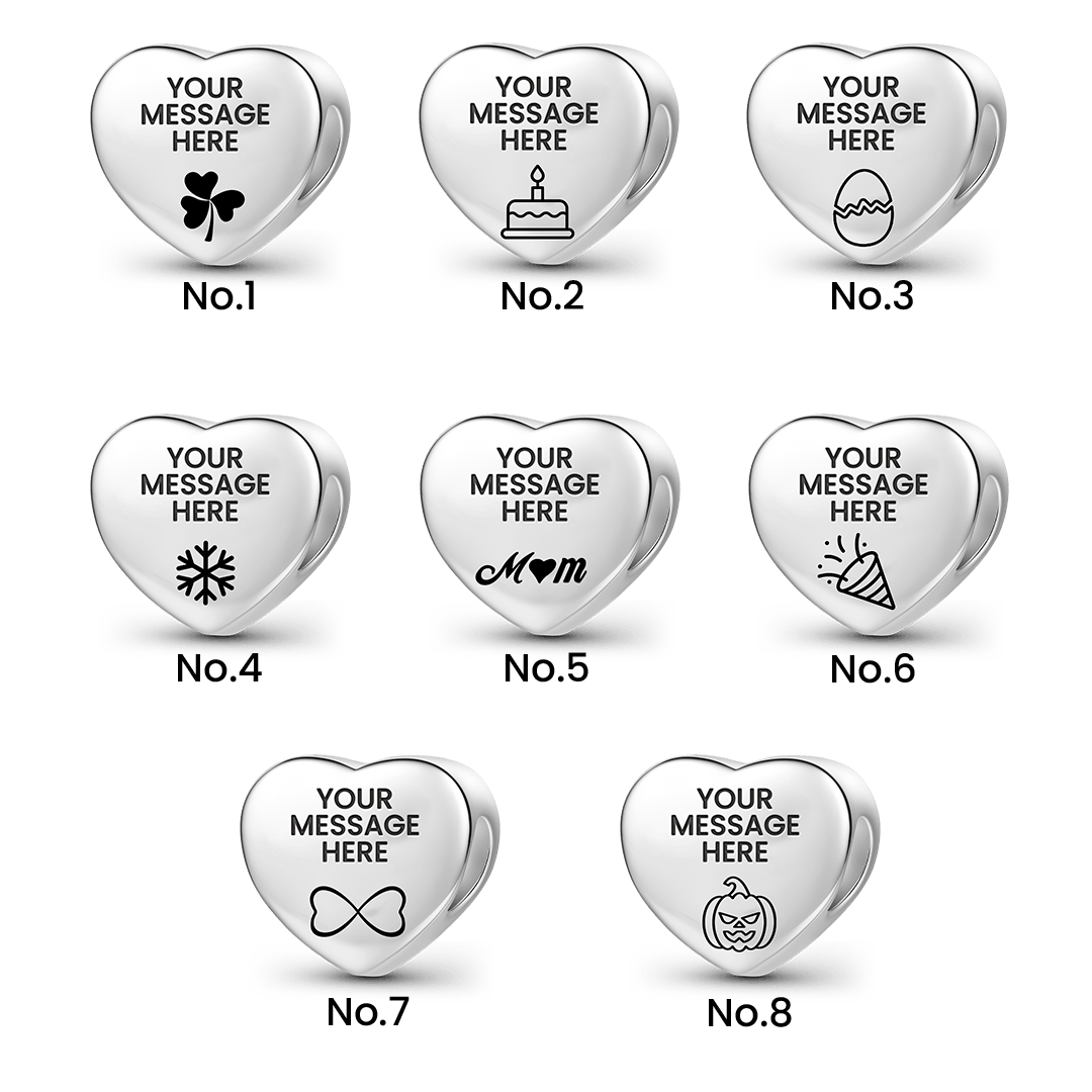 Gnoce Engravable Heart Personalized Photo Beads Platinum-plated Silver Blend_3