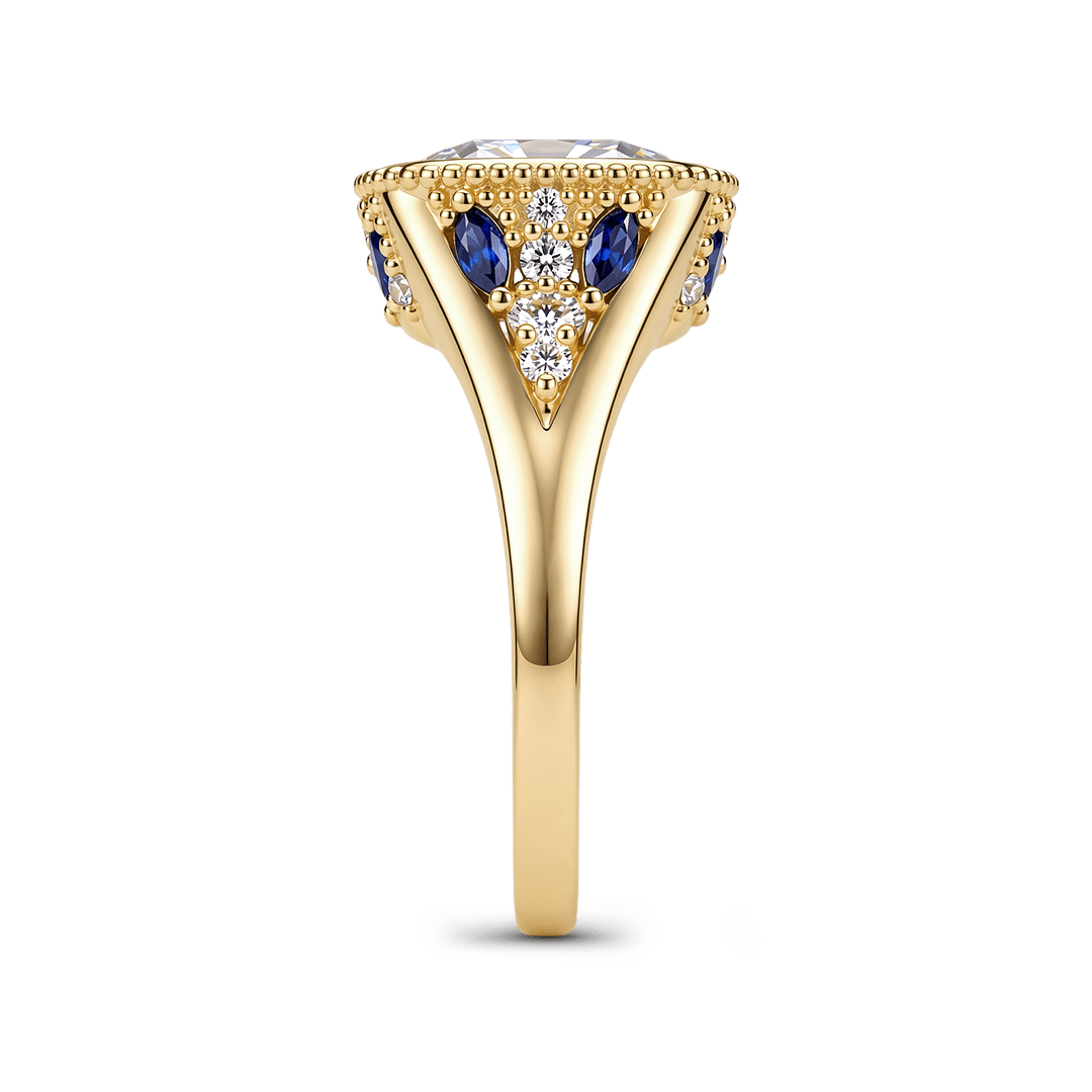 Gnoce Cushion Cut Moissanite Bezel Blue Accent  Ring_5
