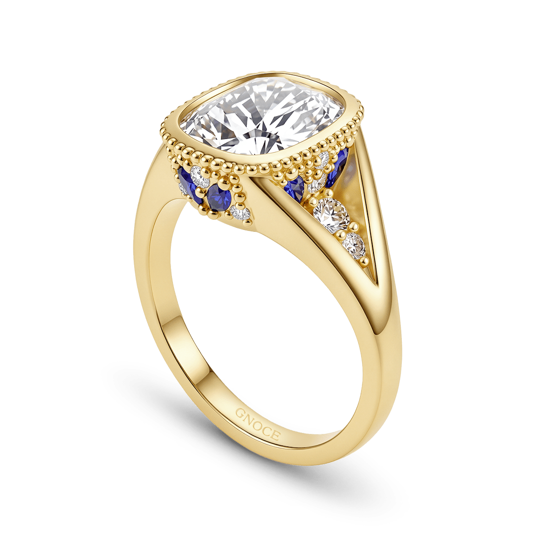 Gnoce Cushion Cut Moissanite Bezel Blue Accent  Ring_4