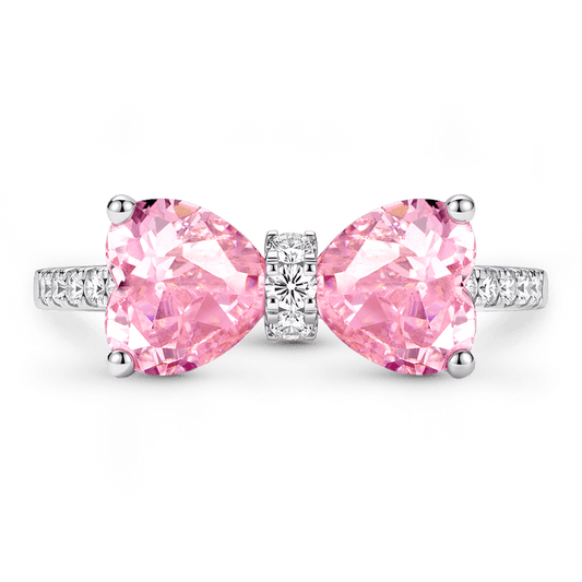 Gnoce Bow Pink Heart Gemstone Ring Platinum-plated Silver Blend_1