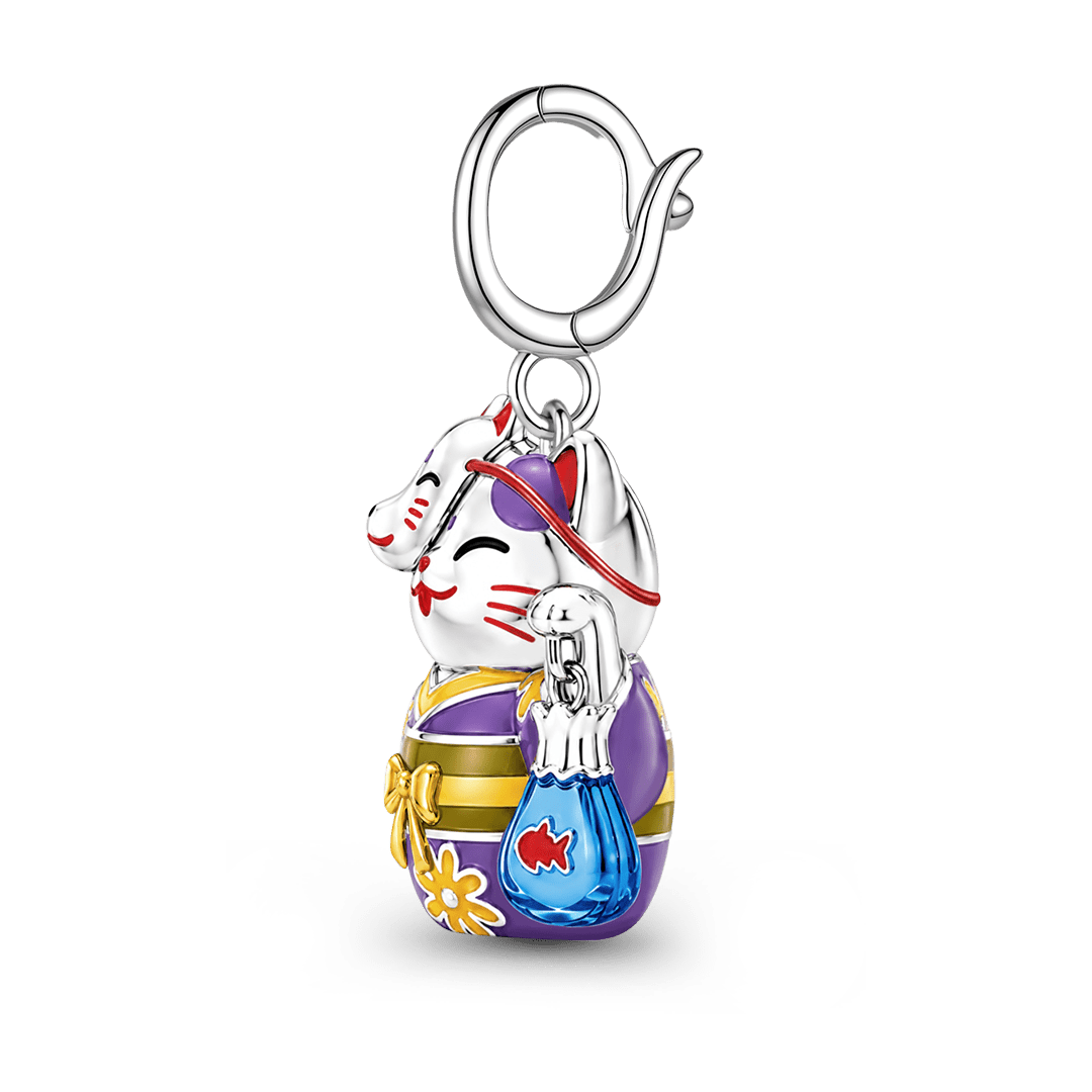 Gnoce Glow-in-the-Dark Summer Festival Kimono Cat Clasp Dangle Charm Platinum-plated Silver Blend_6