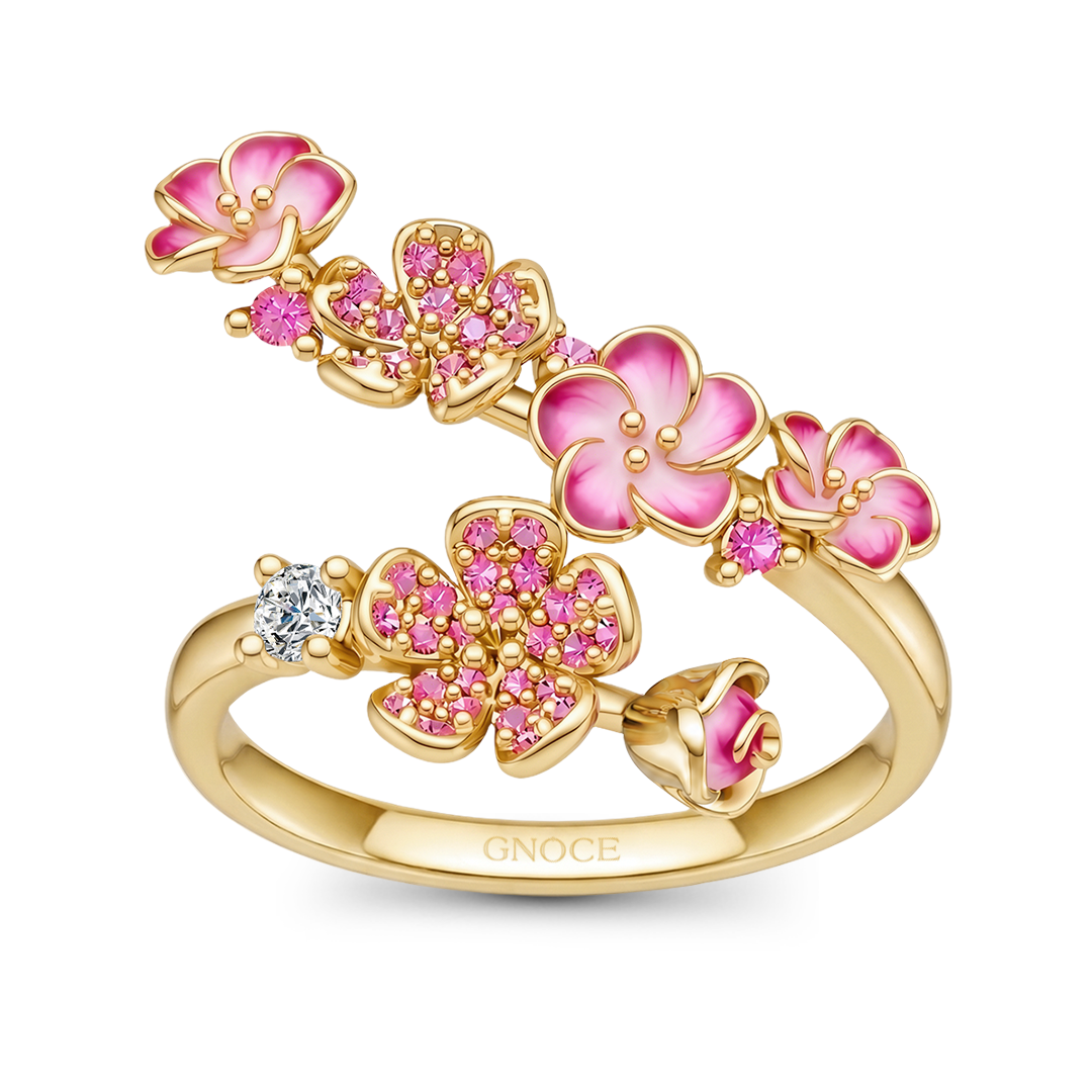 Gnoce Pink Enamel Flowers Floral Ring_4