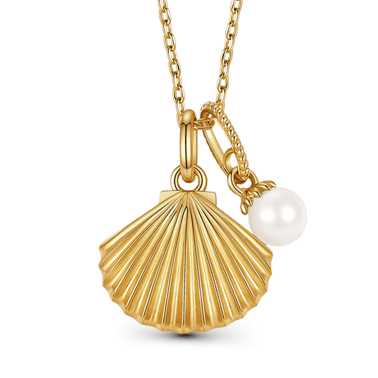 Shell & Pearl Necklace Sterling Silver Gold Plated Ocean Collection_1