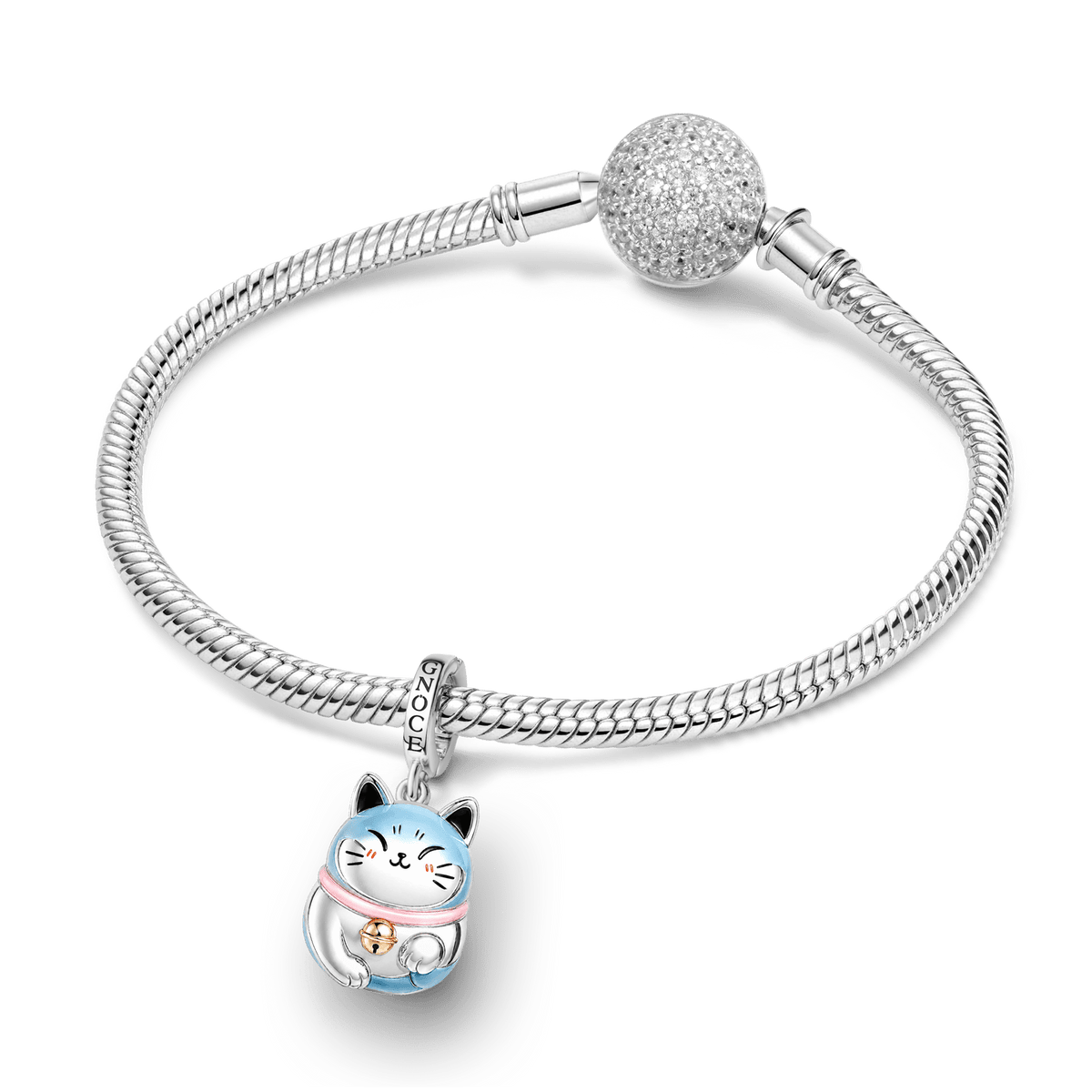 Gnoce Lucky Cat Clasp Dangle Charm Platinum-plated Silver Blen_4