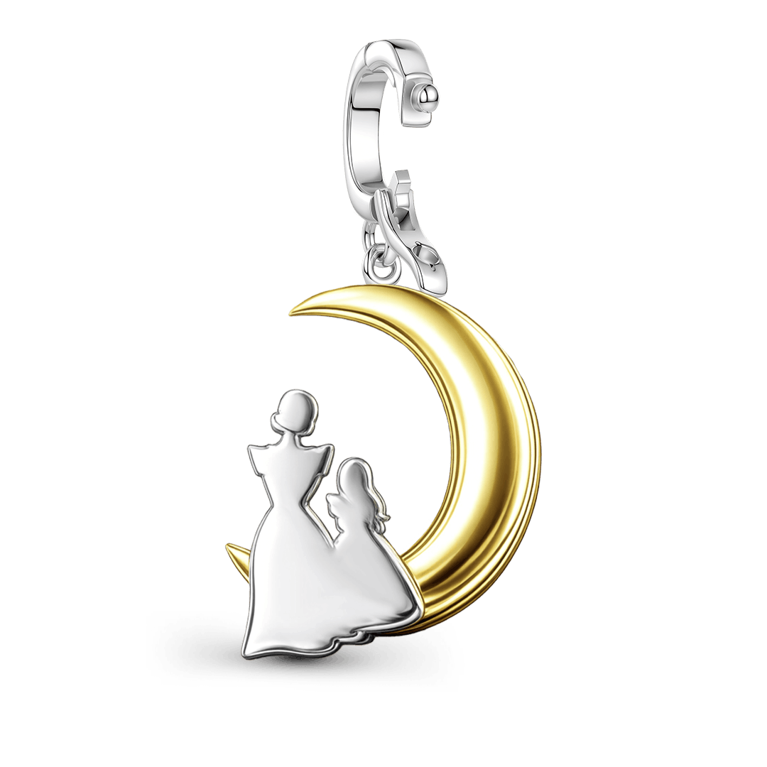 Gnoce Mother & Daughter Moon Pendant Dangle Charm Platinum-plated Silver Blend_5