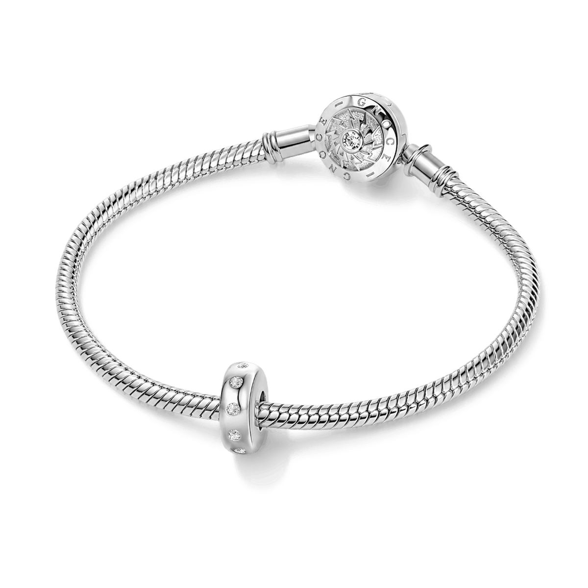 Gnoce Sparkling Stopper for Charm Bracelets 925 Sterling Silver Inlaid with Clear Gemstones_3