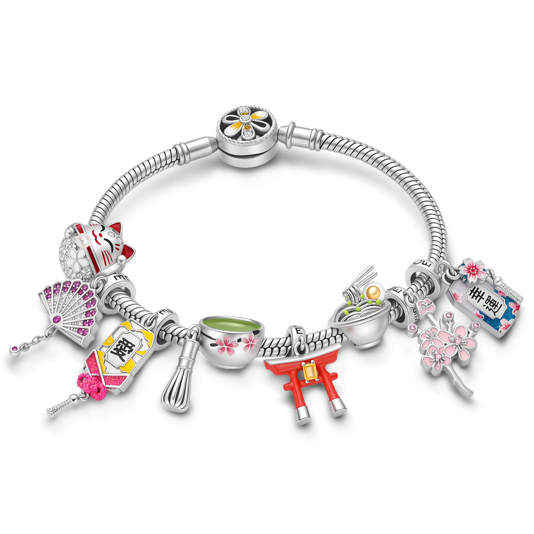 Gnoce Japanese Theme Dangle Charm Bracelet Platinum‑plated Silver Blend_1